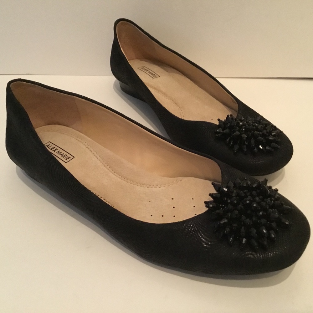Alex Marie Meghann black leather ballet flats bead embellishments / NEW - Picture 3 of 9